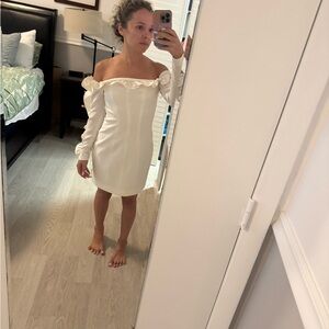 Cinq a Sept White Off-Shoulder Puff Sleeve Bodycon Dress